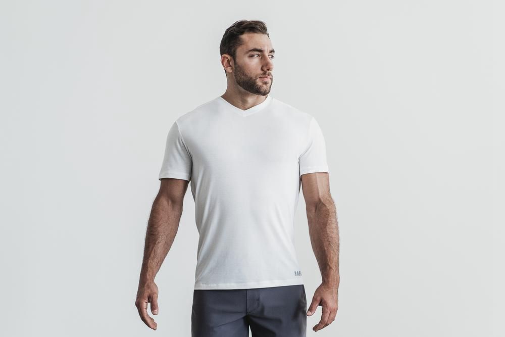 NOBULL V-Neck Tişört Erkek - Beyaz - Turkiye (MZR-851467)